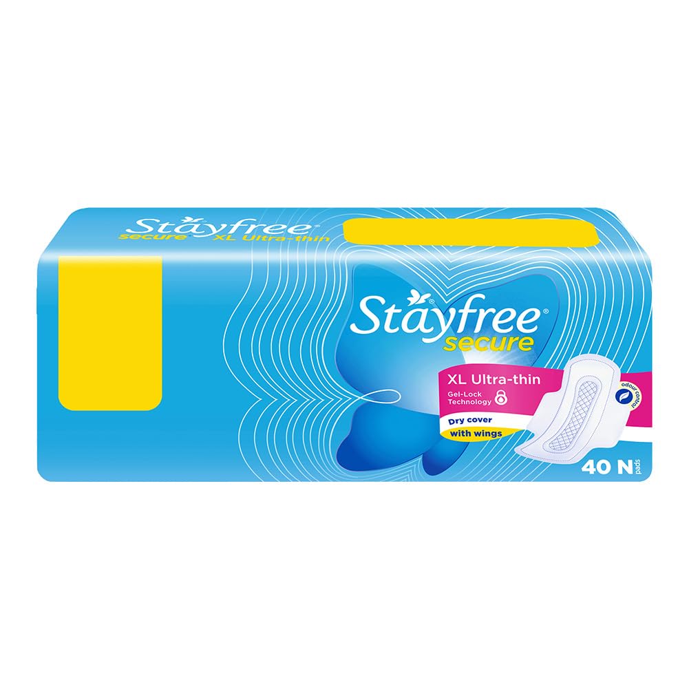 Stayfree Secure XL Ultra Thin Dry Cover Sanitary Pads For Women With Wings, 40 Pads