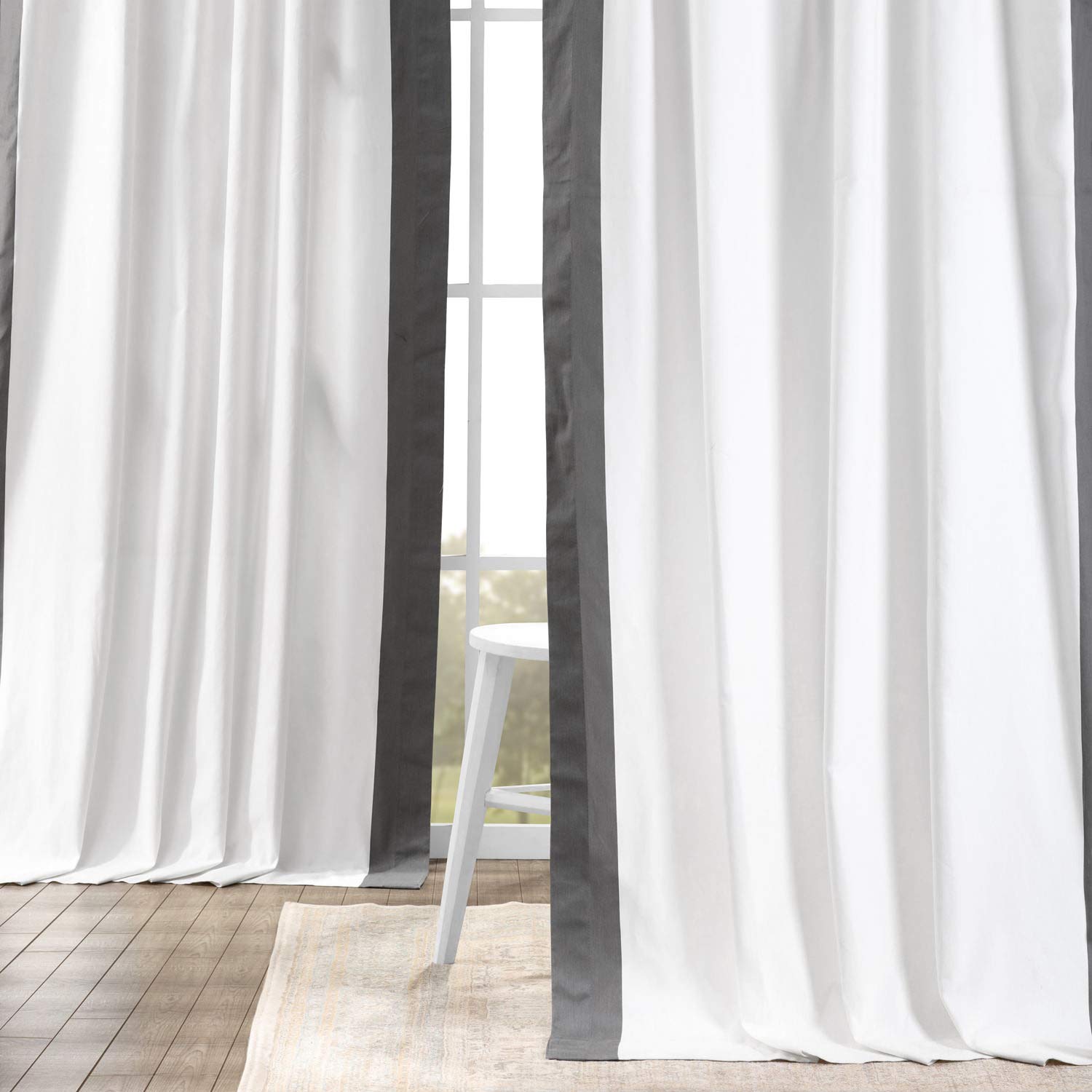 HPD Half Price Drapes Panama Cotton Light Filtering Curtains for Bedroom 84 Inches (1 Panel), Rod Pocket Window Curtains for Living Room 50 X 84, Fresh Popcorn and Millstone Grey
