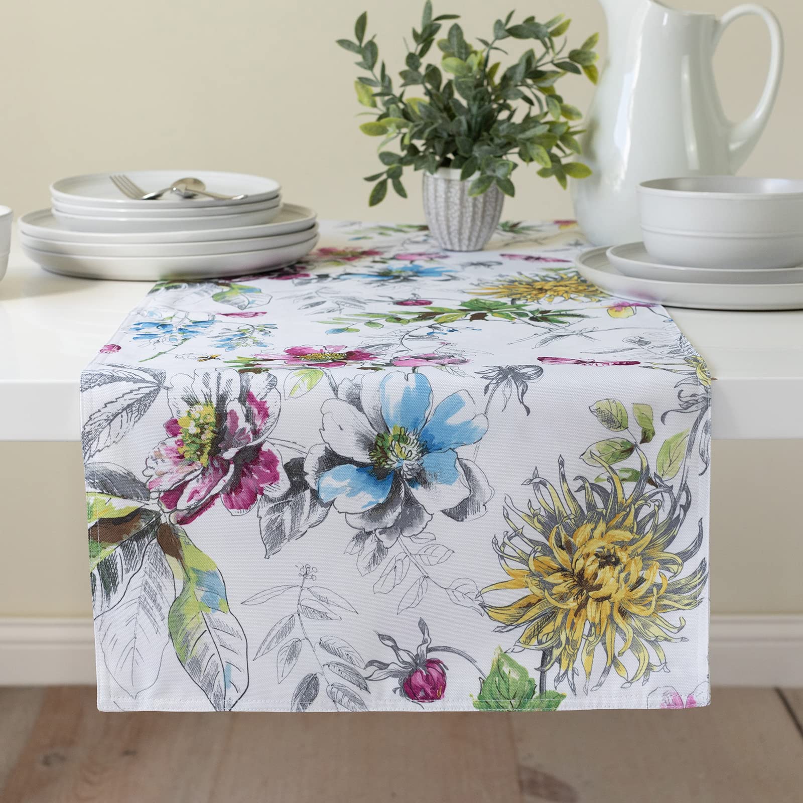 Benson Mills Indoor Outdoor Spillproof Tablecloth for Spring/Summer/Party/Picnic (Blooming Floral, 16" x 72" Table Runner)