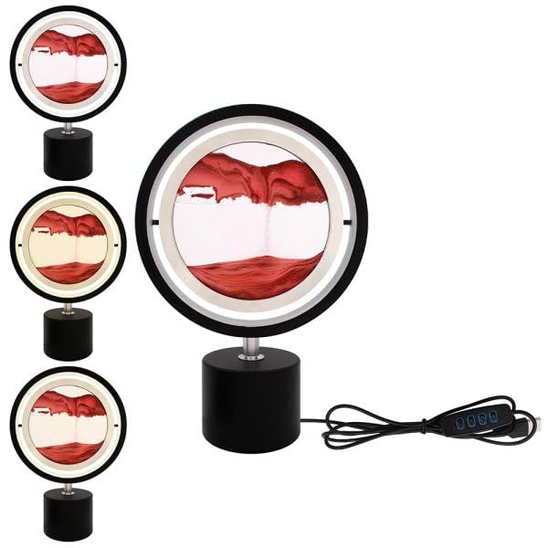 Lesser & Pavey Quicksand Lamp with Light for Decor | Rotatable Moving Sand Art Lamp for Night Light | Artistic Gift for Home Decor & Desk Lamp – Quicksand Lamp Red