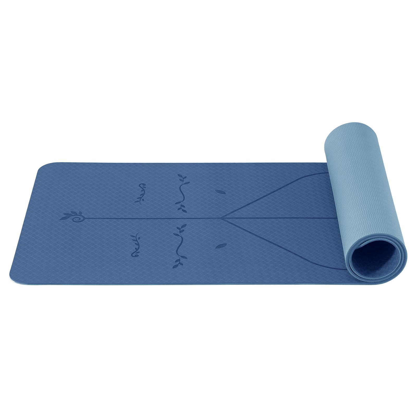 Good Nite Yoga Mat 6 mm TPE Alignment Lines Non-Slip Exercise Gymnastics Pilates Fitness Sports Mat with Carry Strap 183 x 61 x 0.6 cm Navy/Blue