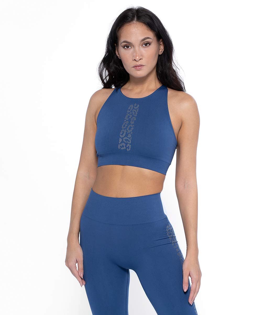 HEART AND SOUL Women's Sports Bra, Riviera Leo Line-Twilight, Blue, XS/S