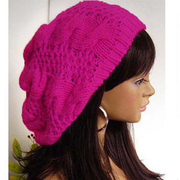 Womens Winter KNITTED Beanie Hat Fuschia