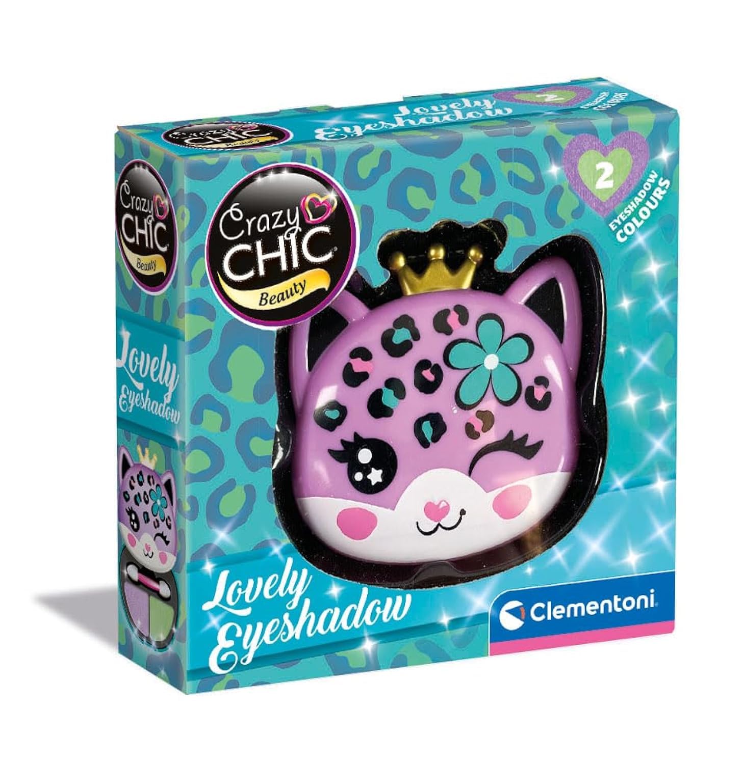 Clementoni - Crazy Chic-Lovely Eyeshadow, Leopard Eyeshadow, Safe and Hypoallergenic Cosmetic Set for Girls 6 Years, Easy to Wash with Water, Multicoloured, 18822