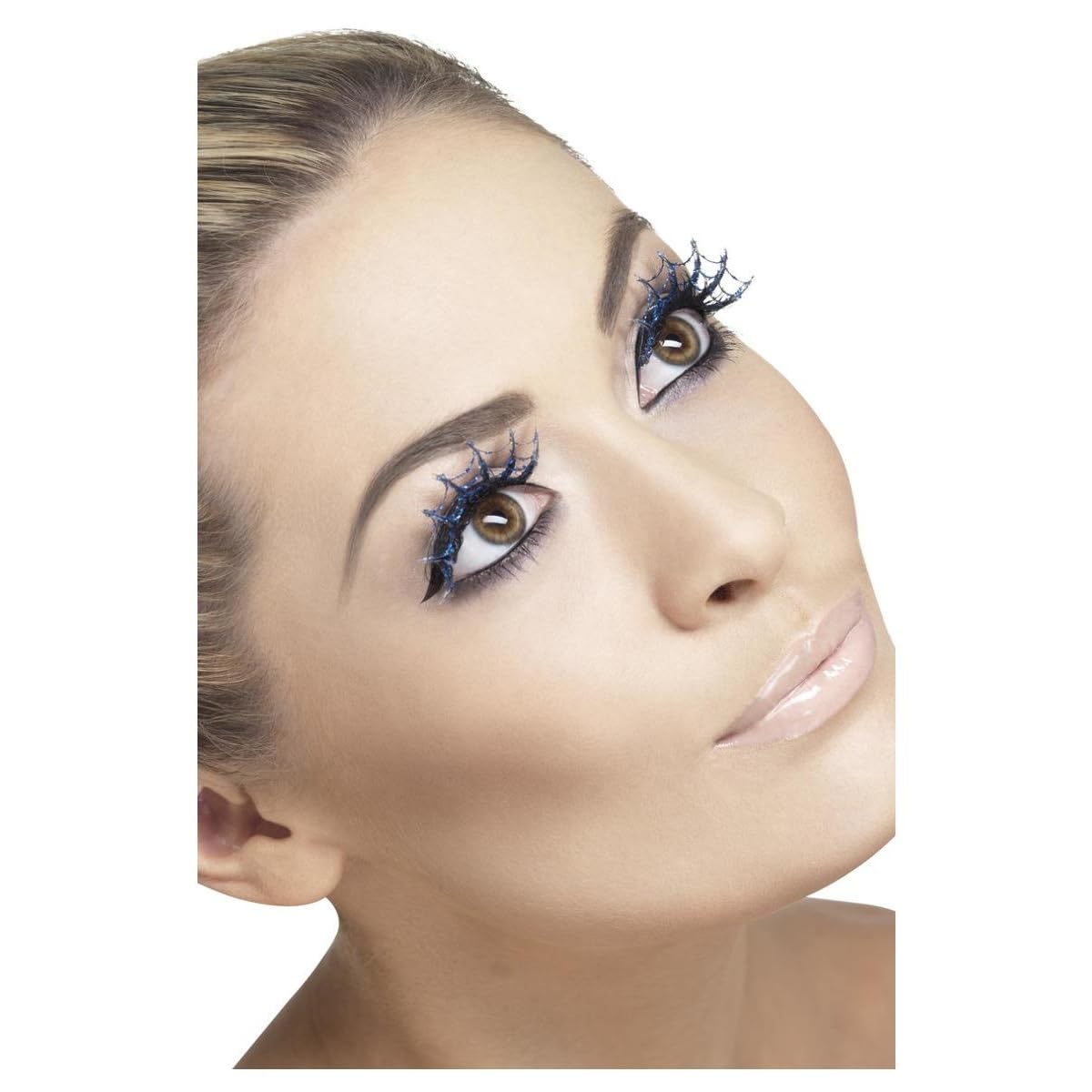 Smiffys Eyelashes Spiderwebs with Glitter, Blue Contains Glue, Fever Eyelashes Fancy Dress, Fever Dress Up Cosmetics & Disguises.