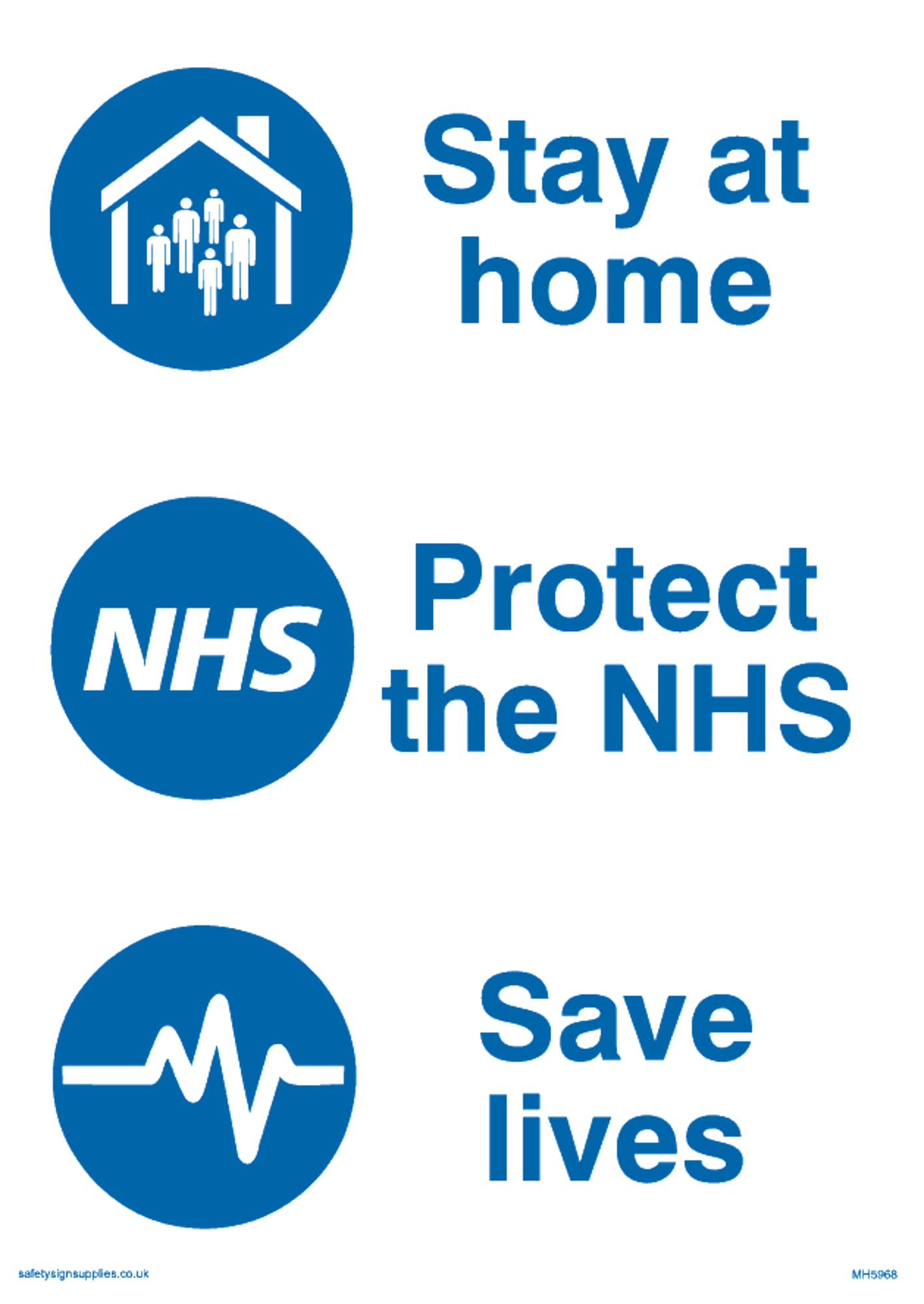Pack of five - Stay at home. Protect the NHS. Save lives. Sign - 100x150mm - A6P