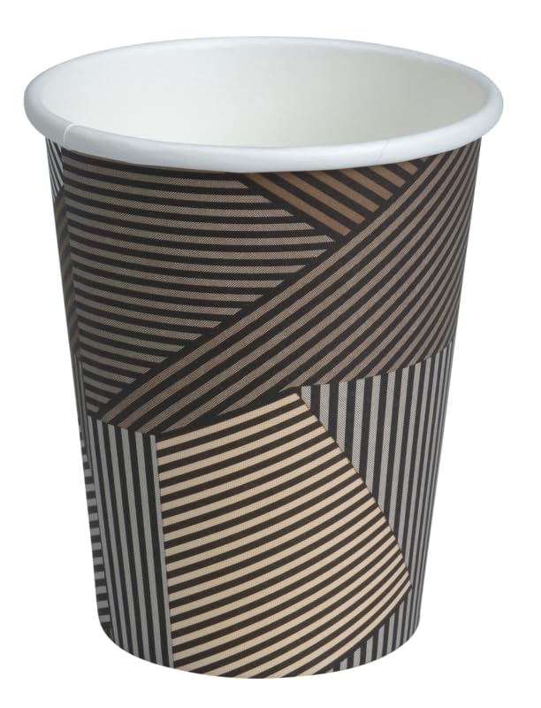 ABENA Hot Cup, Lines, 230ml, Pack of 50, 9cm, Ø8cm, Brown, PE/Paperboard, Recyclable Paper Cups, Stylish Disposable Cups, Recyclable Cups for Parties