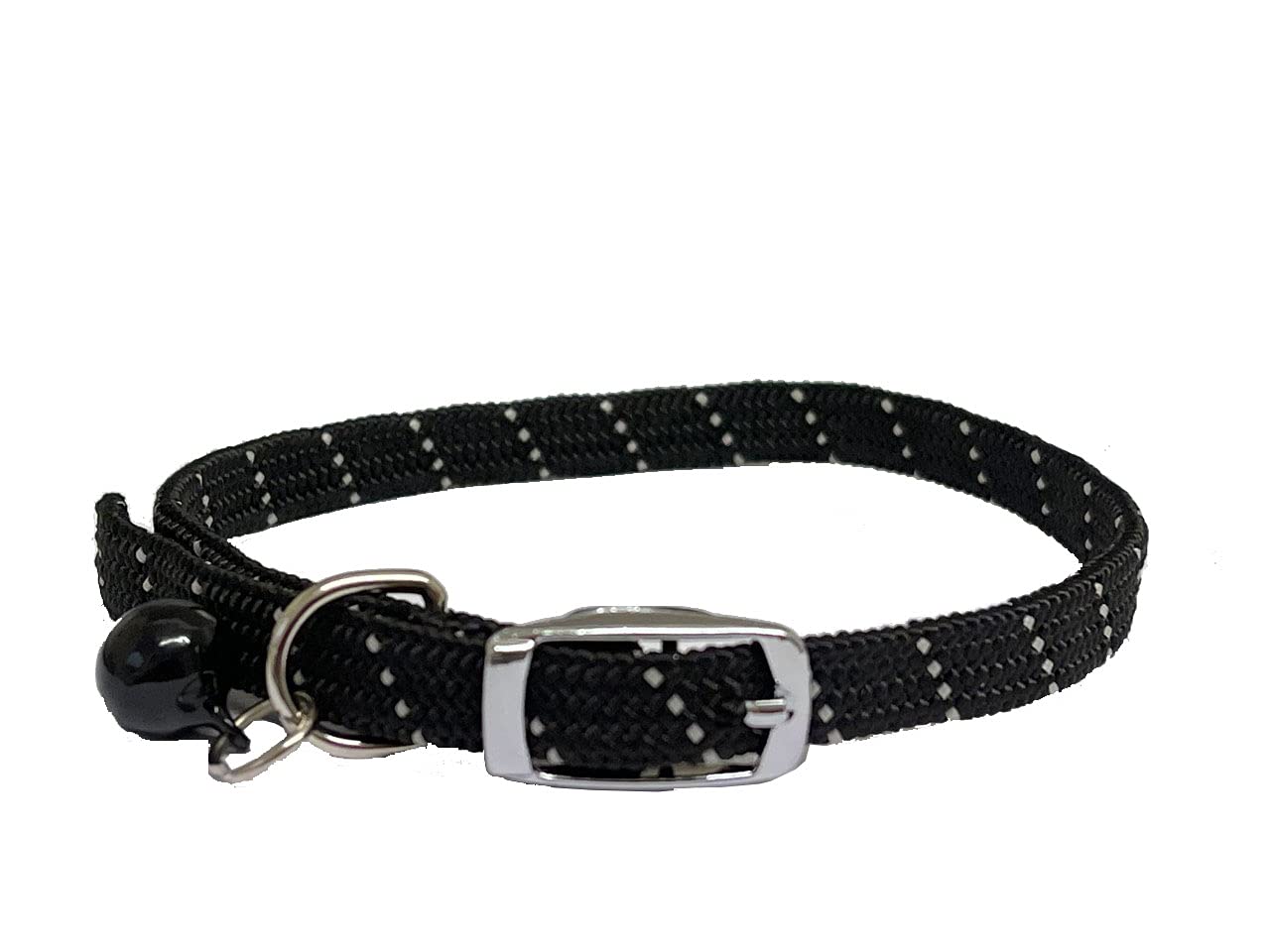 Cat/Kitten Reflective Softweave Collar with Safety Elastic & Bell with Safety Release (Black)