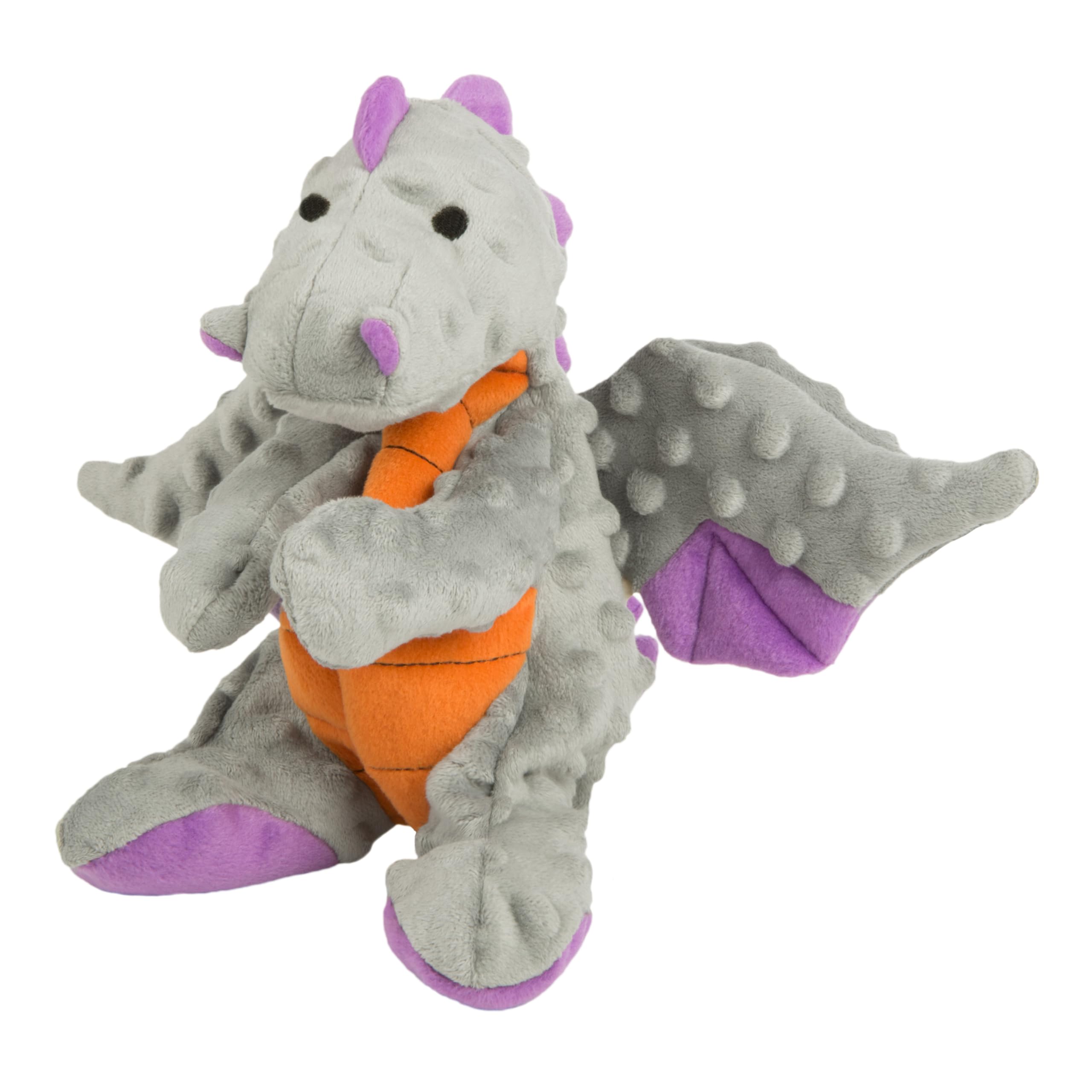 goDog Dragons Squeaky Plush Dog Toy with Chew Guard Technology, Durable Fabric & Squeaker for Active Play, Gray, Large