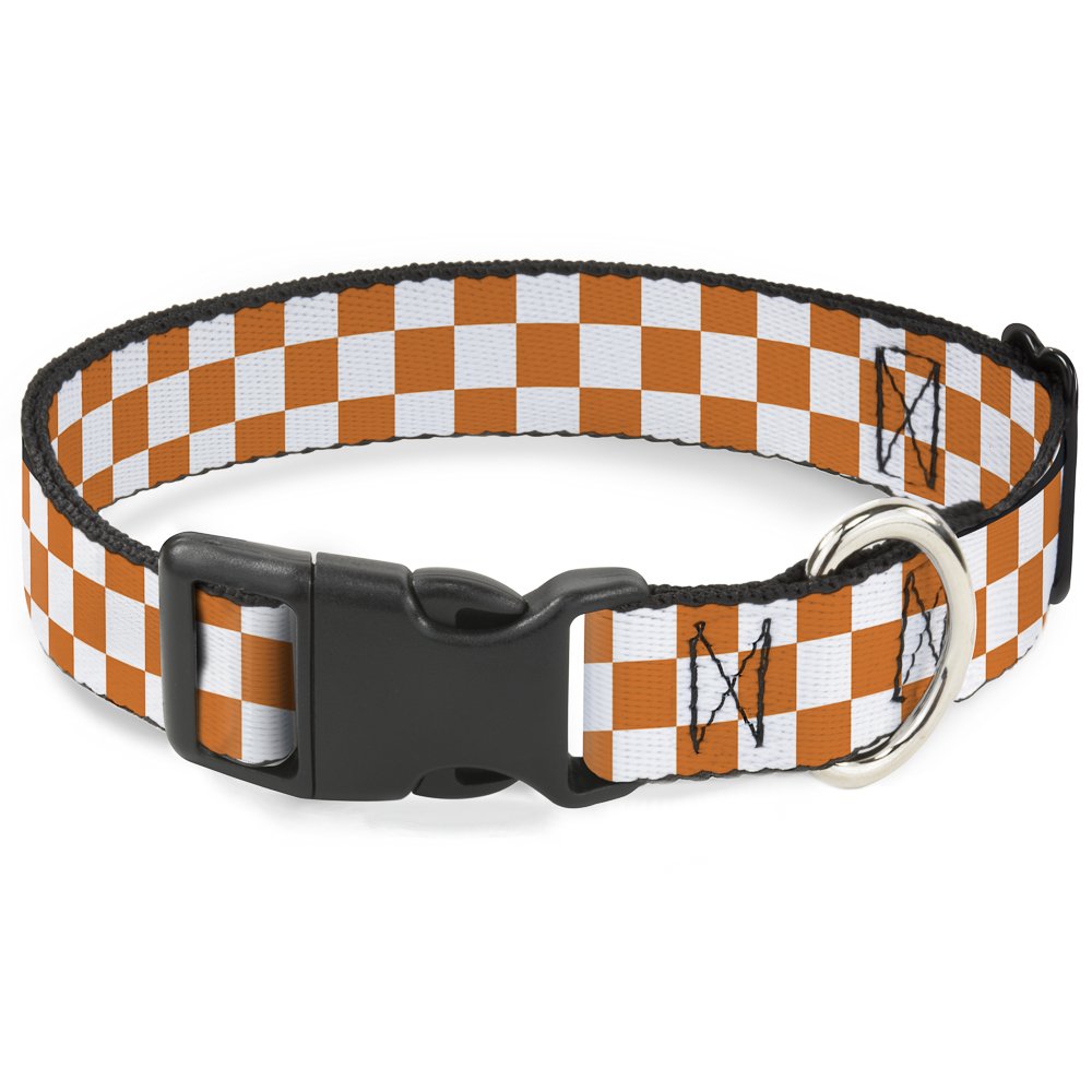 Buckle Down Plastic Clip Collar - Checker White/TN Orange - 1.5" Wide - Fits 18-32" Neck - Large