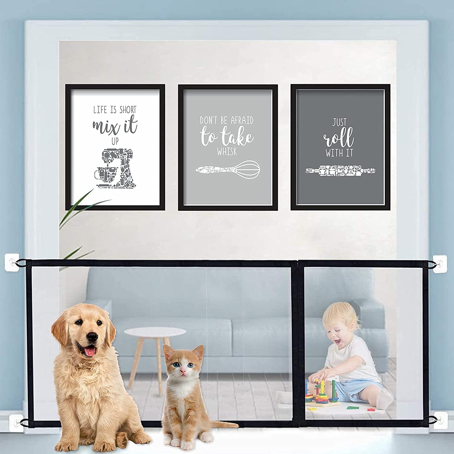 Stair Gates For Dogs, Dog Gate, Pet Gates For Dogs,Pet Safety Gate,Portable Folding Mesh Dog Gate,Easy to Install Safe Guard for Dogs Pet Keep Dogs Away from Kitchen/Upstairs/Indoor,180*72 cmBlack