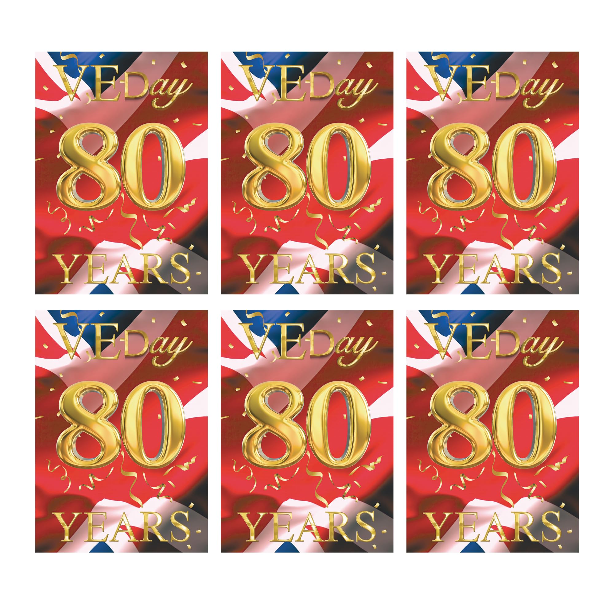 Star Cutouts RD082 VE Day 80 Years Flag Poster – 6 Pack Cardboard Cut Out Height 44cm - Ideal for British Theme, Parties, National Celebrations & VE Day Decorations