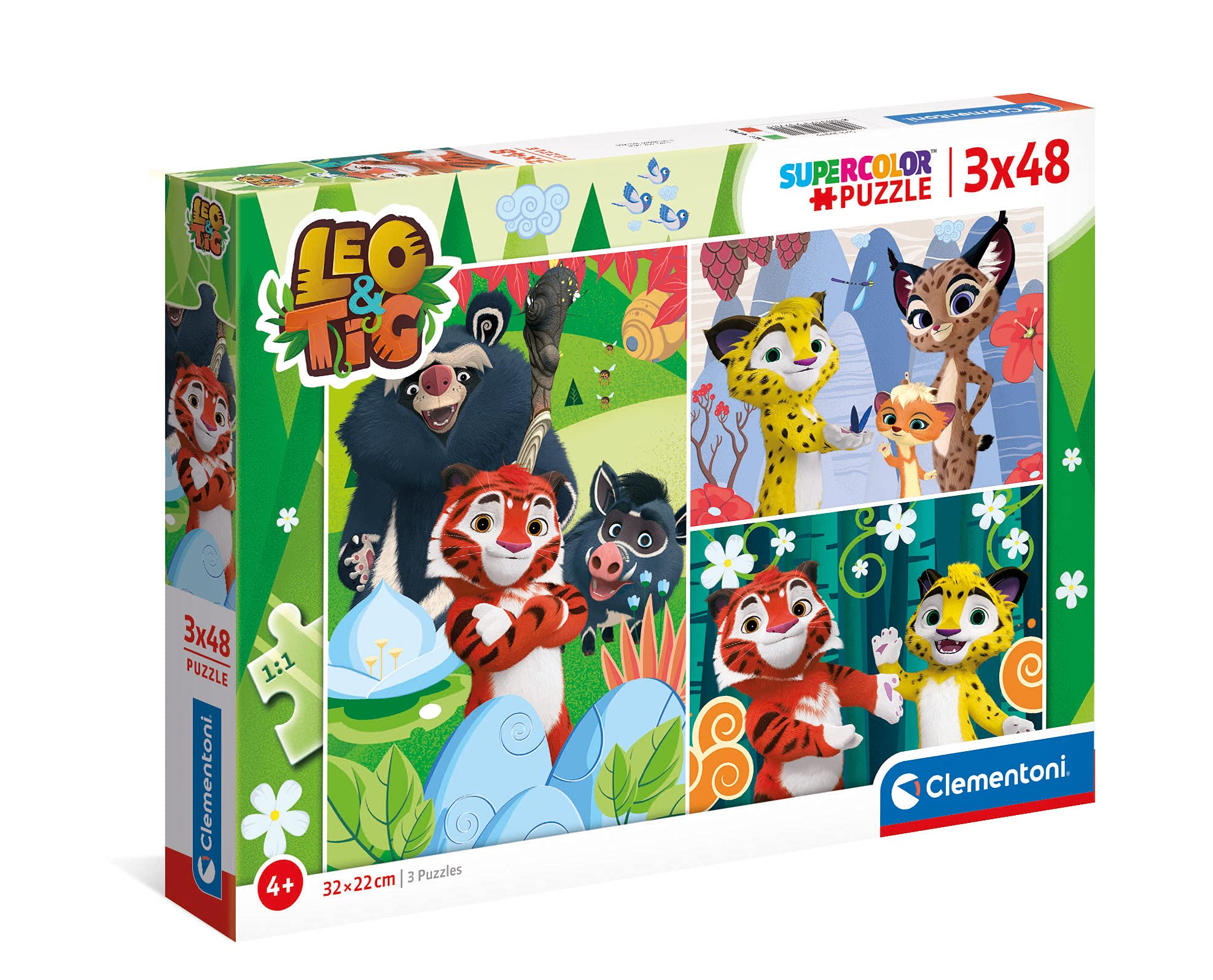 Clementoni - 25270 - Supercolor puzzle Leo & Tig - 3 x 48 pieces - jigsaw puzzles for kids age 4 - Made in Italy, cartoon puzzles