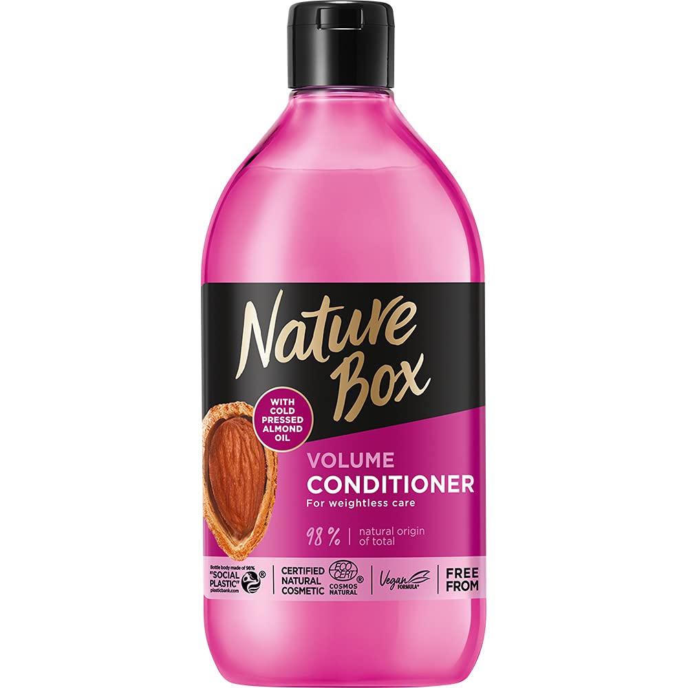 Nature Box Volume Vegan Conditioner with 100% Cold Pressed Almond Oil, Free from Silicones and Parabens 385 ml