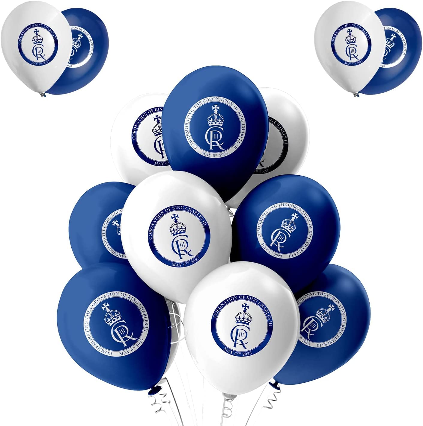 20pcs New King Charles III Coronation Balloons Navy Blue and White 12" Latex Great Britain Royal British Street Party Decorations