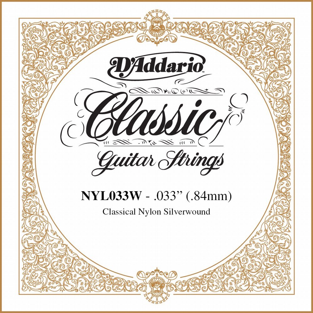 D'Addario .033 Silver Plated Copper Single String for Classical Guitar