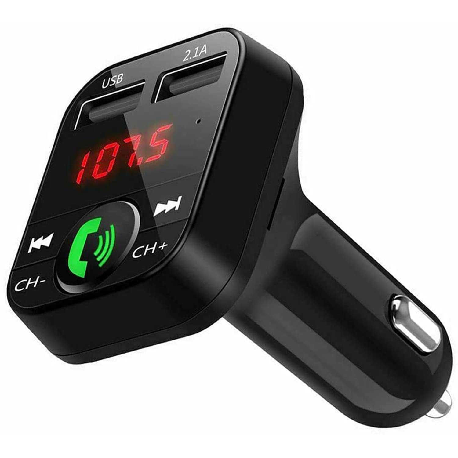 NK Bluetooth FM Transmitter Car - Hands-Free Bluetooth Music Player V5.0 + EDR FM Receiver Radio Adapter Dual USB Port Quick Charge 2.1A and USB Storage Holder