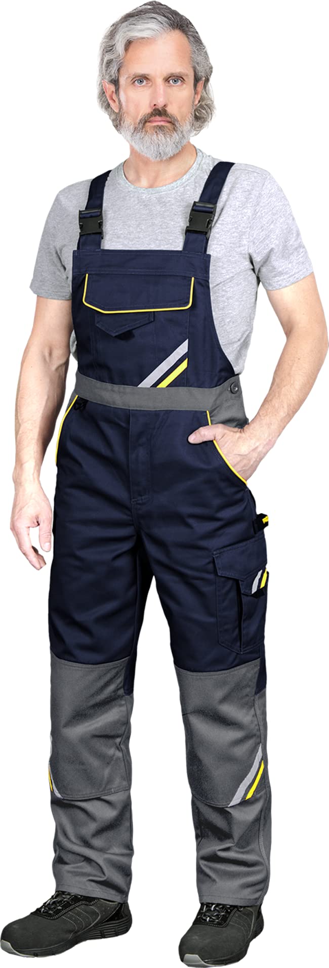 REIS PROMASTER PROX-B Work Trousers for Men | Safety Trousers | Cargo | Work Pants | Workwear | with Knee Pads | Navy Blue-Yellow-Grey | Size: 60