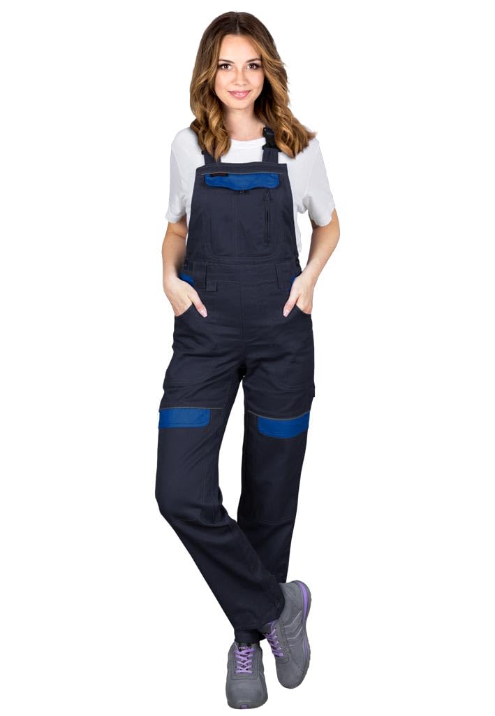 Women's CORTON-L-B Protective Dungarees - 100% Cotton, 260g/m², Adjustable, Reflective Elements, Multi-Pocket Design, Color: navy blue - blue, Size 56