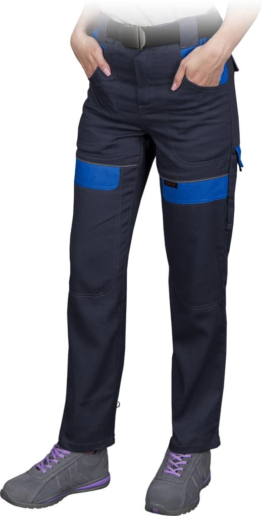 CORTON Women's Waist-Length Protective Trousers - 100% Cotton, 260g/m², Multi-Pocket, Adjustable Waist, Reflective, Color: navy blue - blue, Size 40