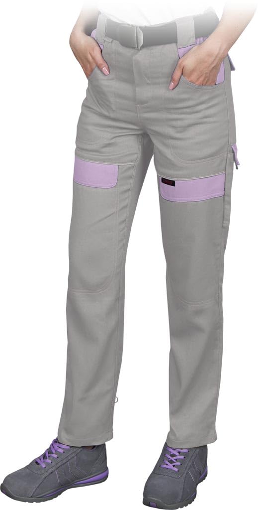 CORTON Women's Waist-Length Protective Trousers - 100% Cotton, 260g/m², Multi-Pocket, Adjustable Waist, Reflective, Color: light grey - heather, Size 34