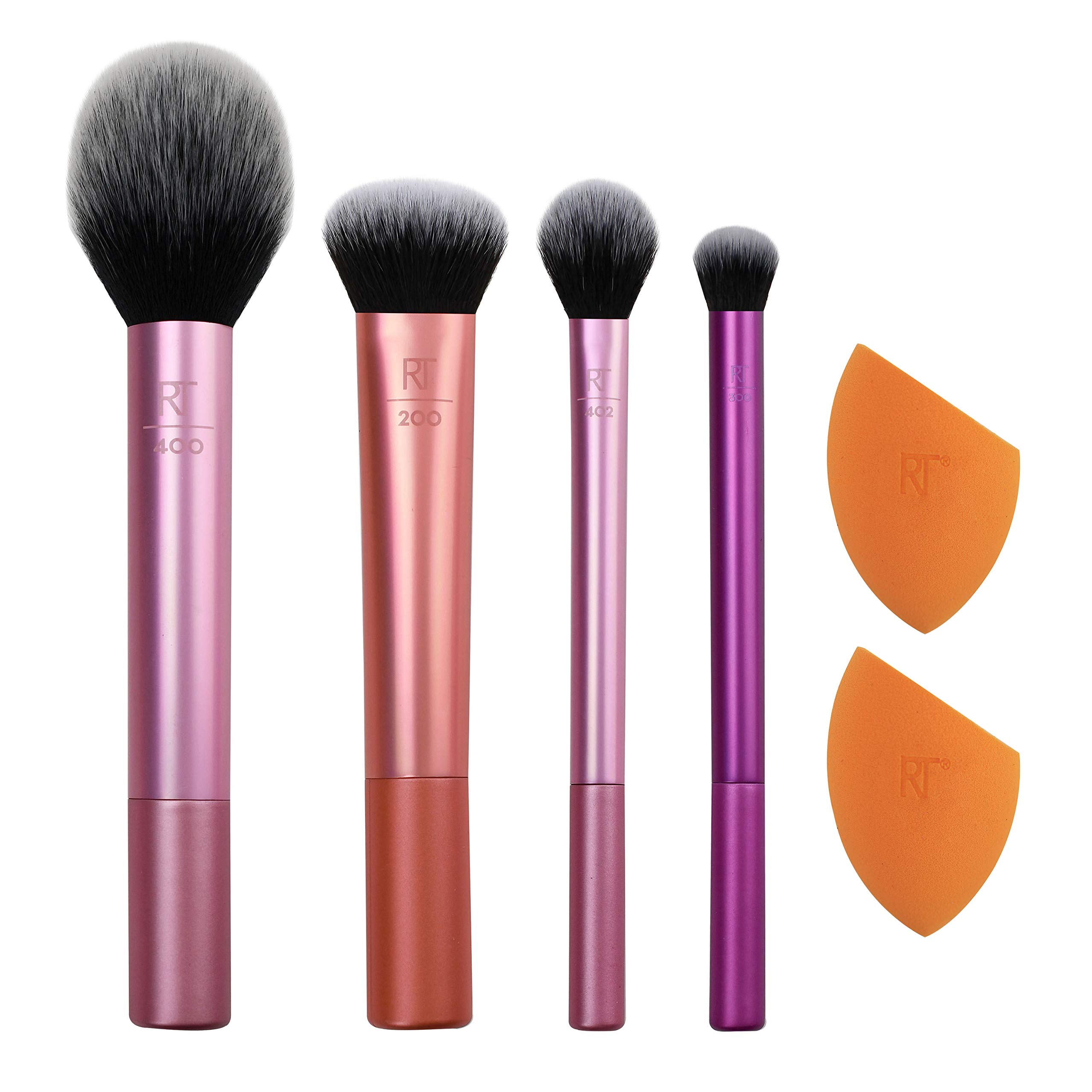 Real Techniques Makeup Brush Set with 2 Makeup Sponge Blenders, for Eyeshadow, Foundation, Blush and Concealer, Ultra Plush Synthetic Bristles, 6-Piece Makeup Brush Set (Pack of 2)
