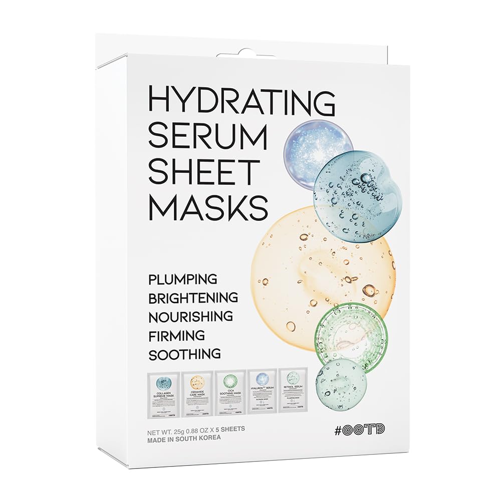 #OOTD Hydrating Sheet Mask Starter Kit for Skin Care, Dry Skin, Ance, Sensitive Skin, Korean Vegan Face Mask for Men and Women, Collagen, Cica