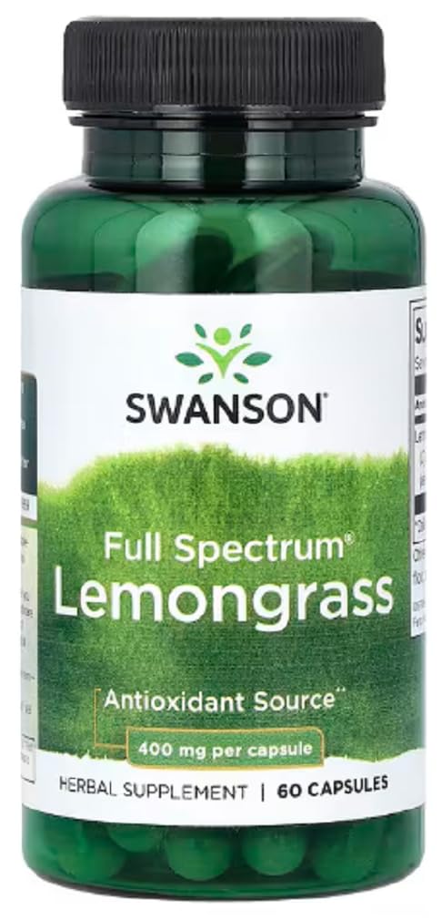Swanson - Full Spectrum Lemongrass 400 mg | Beruhigende Wirkung und Verdauungsunterstützung - 60 Kapseln