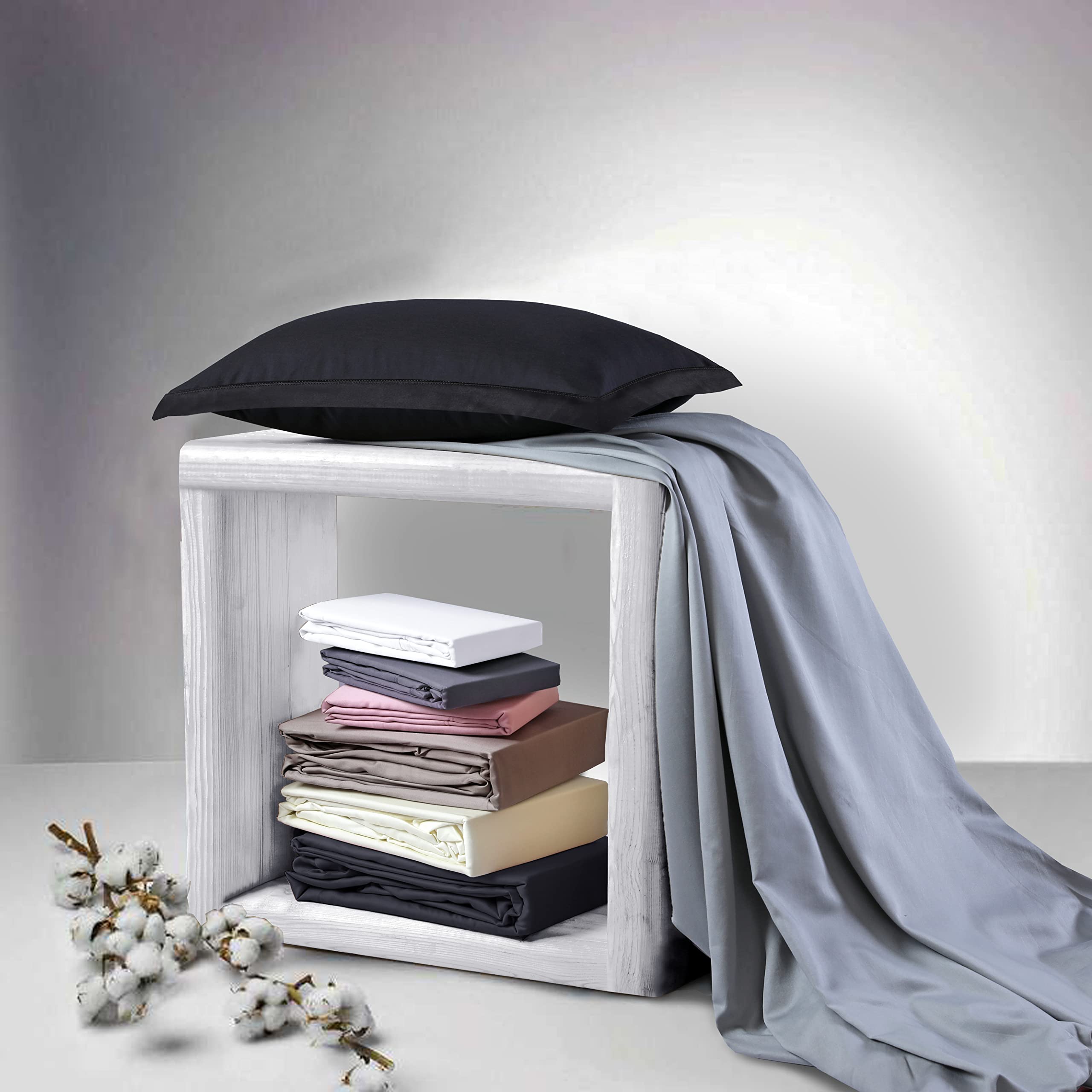 Bed Couture Fitted Bed Sheets 100% Cotton Satin - Hotel Quality with High Thread Count, Deep Pocket & All-Around Elastic Band, Silky Smooth Sheet for 25 cm Mattress Height - Silver Grey, Wide Single