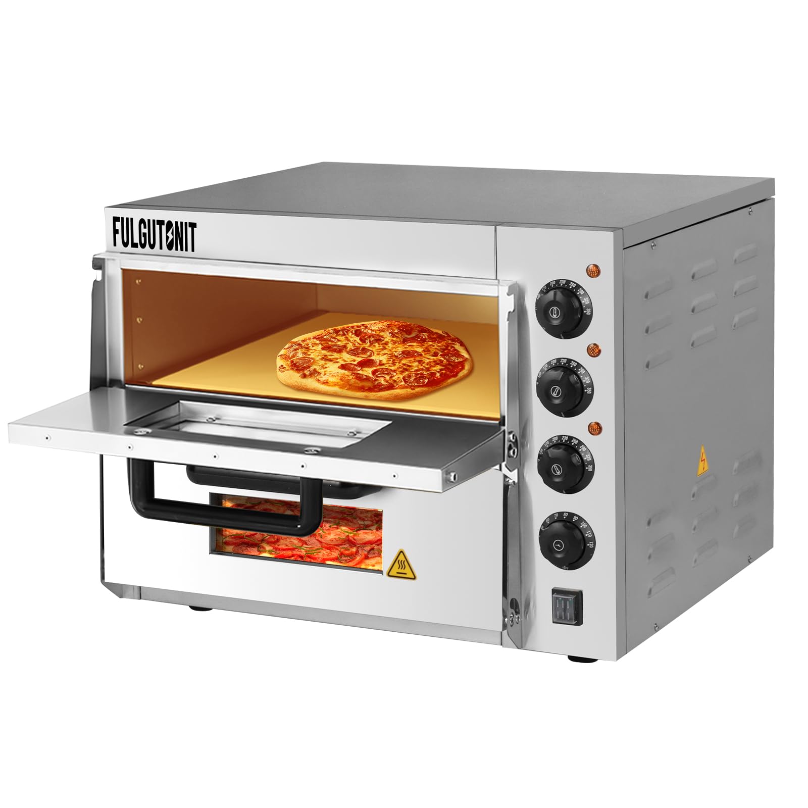 Fulgutonit Commercial Pizza Oven, 16" Countertop Electric Pizza Oven Indoor, Stainless Steel Pizza Maker with Pizza Stone and Timer, for Hotel Restaurant Home Baked (Double Deck)