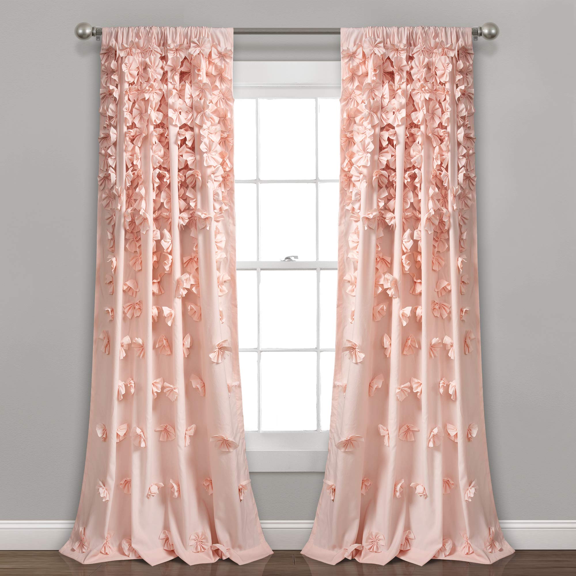 Lush Decor Riley Curtain Sheer Ruffled Textured Bow Window Panel for Living, Dining Room, Bedroom (Single), 84 in L, Blush
