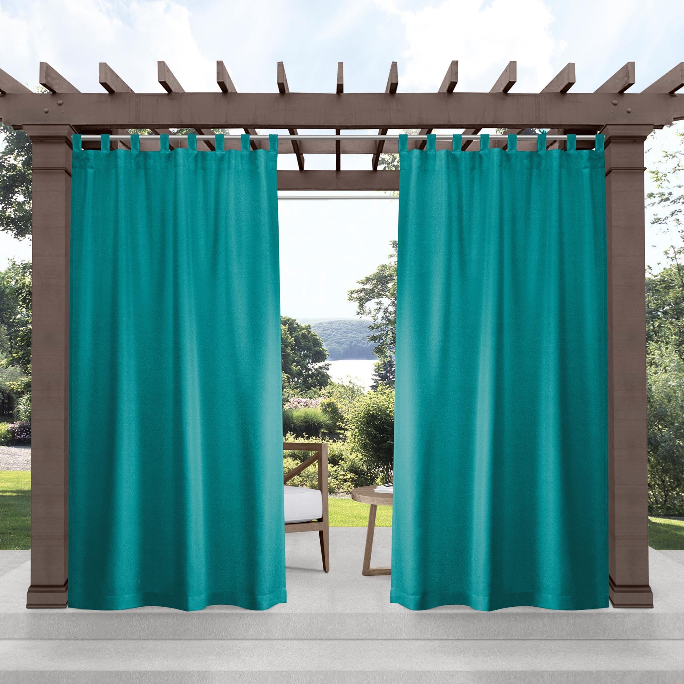 Exclusive Home Cabana Solid Indoor/Outdoor Light Filtering Hook-and-Loop Tab Top Curtain Panel Pair, 54"x96", Teal