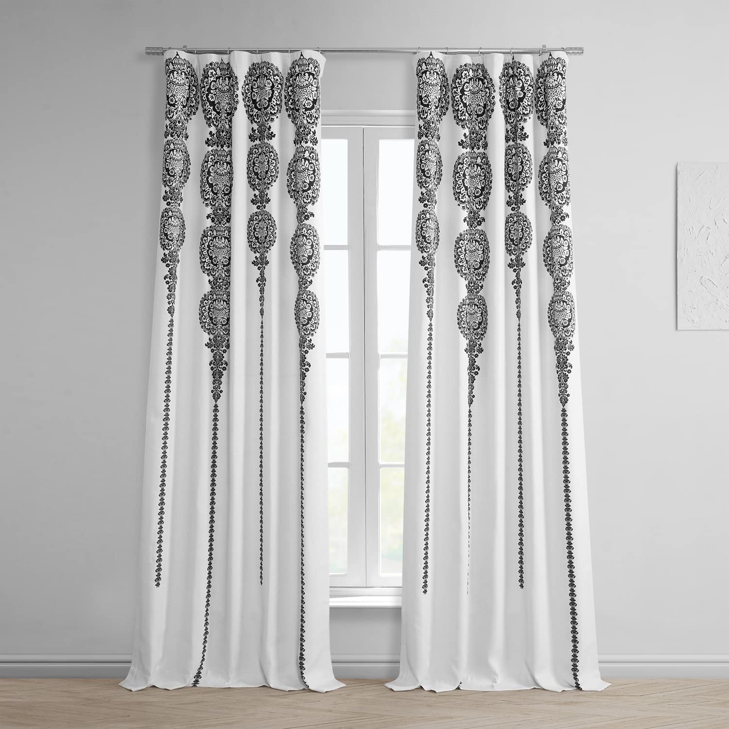 HPD Half Price Drapes Printed Linen Textured Blackout Curtain (1 Panel), Polyester Blend, Cyprus Black, 50 X 84