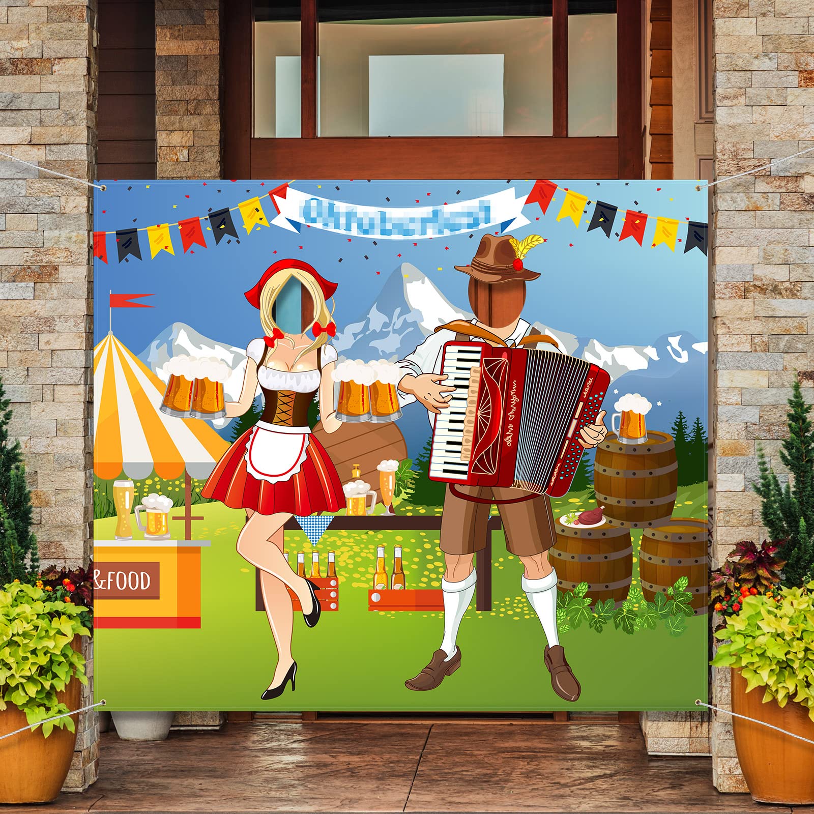 Blulu Oktoberfest Party Decorations 5 x 4.3 ft Oktoberfest Photo Door Banner Backdrop Props Beers Festival Celebration Party Decorations