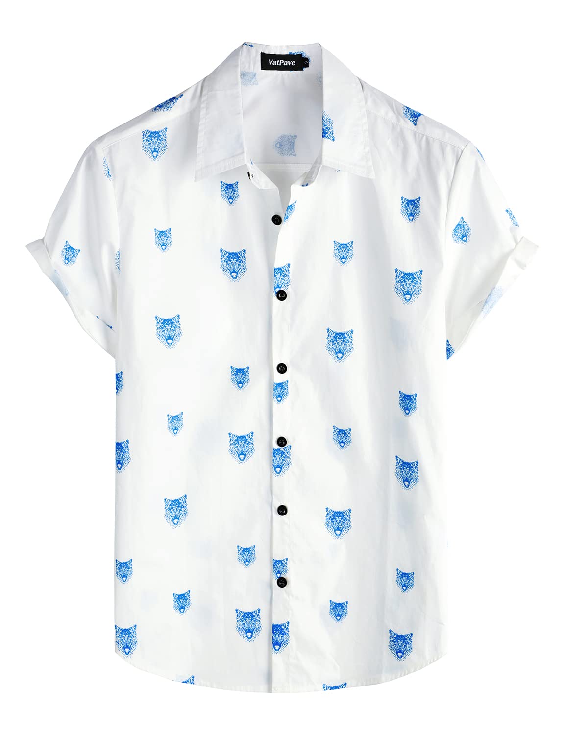 VATPAVE Mens 100% Cotton Hawaiian Shirts Button Down Short Sleeve Beach Shirts Summer Casual Aloha Shirts XX-Large White Wolfhead Relaxed fit