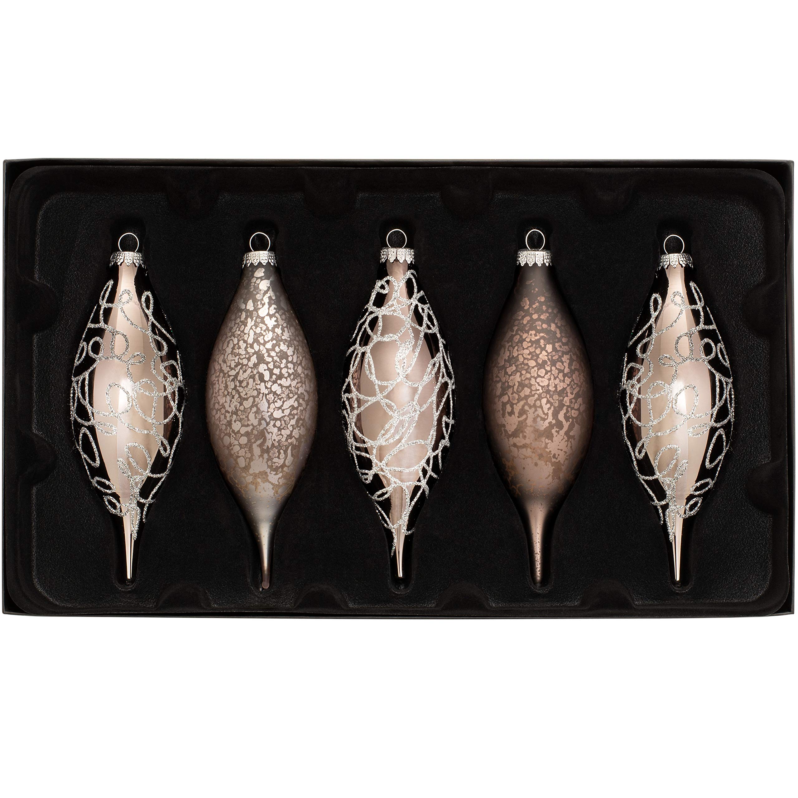 WeRChristmas Glass Baubles, Grey, 5-Piece