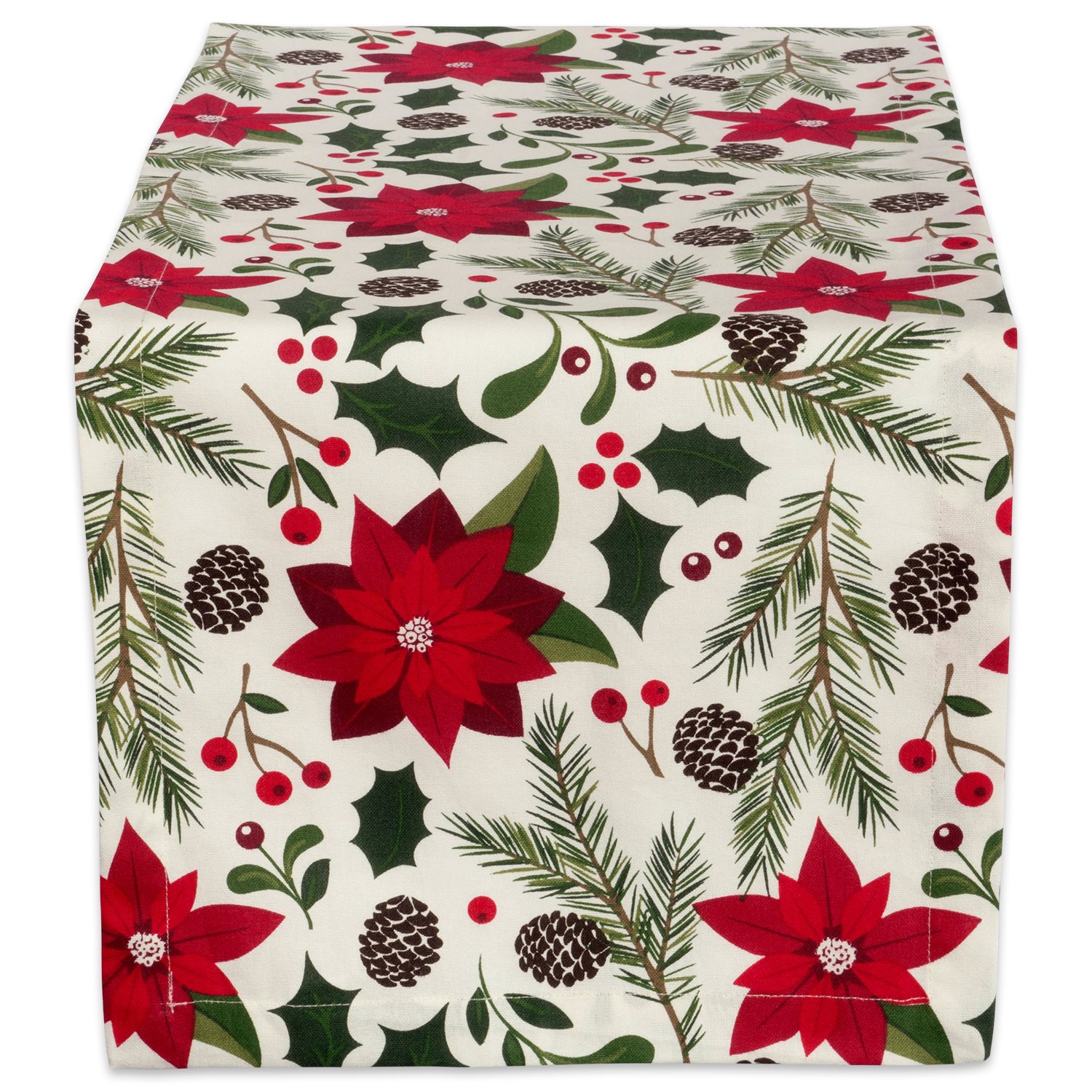 DII Woodland Holly Christmas Holiday Kitchen & Table Décor, Table Runner, 14x108, Poinsettia & Christmas Greenery