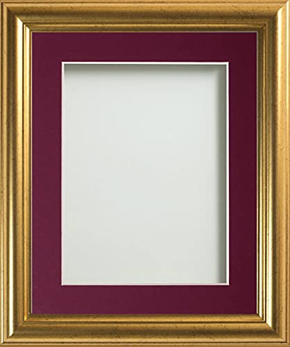 Frame Company Eldridge Gold Photo Frame with Plum Mount, 8x6 for 6x4 inch, fitted with perspex