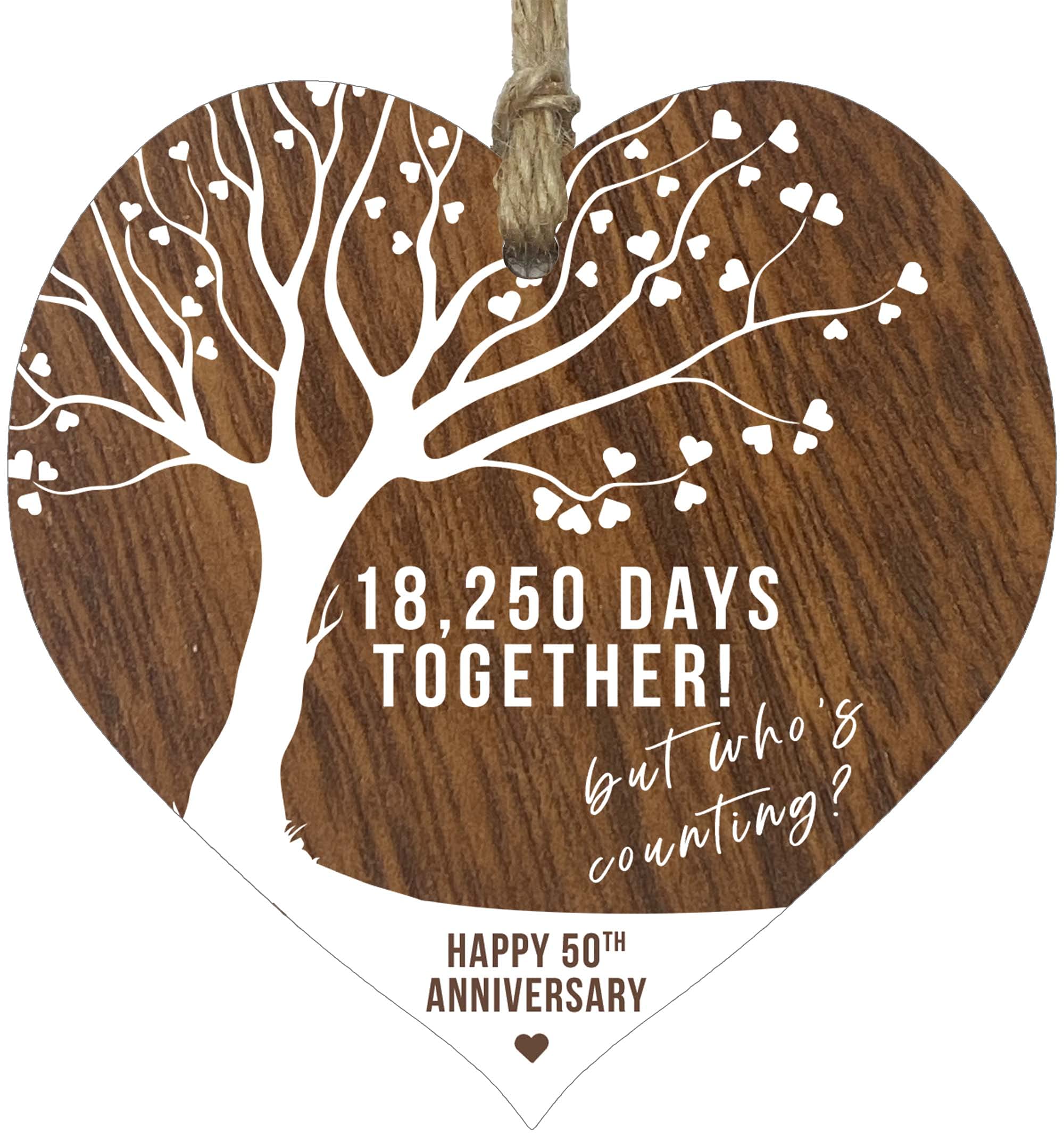 50th Wedding Anniversary Wooden Heart Plaque, Dark Wood Sign Keepsake, Celebrate Golden Anniversary Wife Husband Boyfreind Girlfriend Mum or Dad, Plaque with Quotes Gifts from the Kids