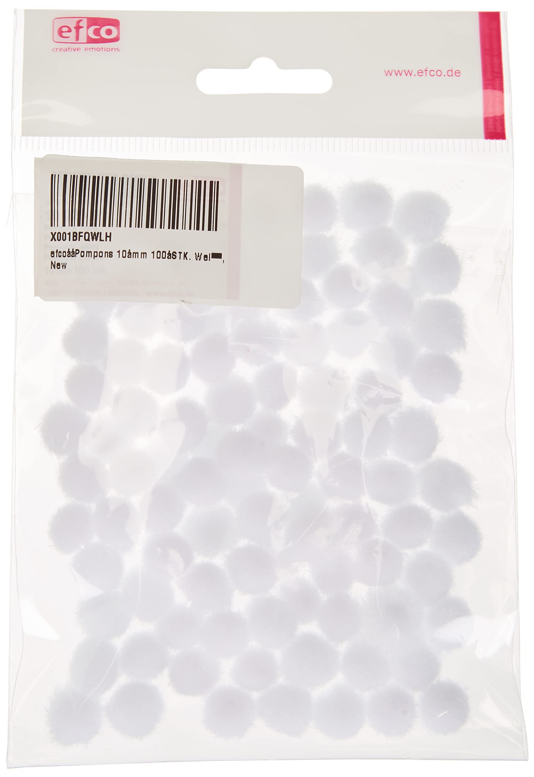 Efco 1002901 Pompons 10 mm 100 pcs. white, polyamide, 17 x 15 x 2 cm