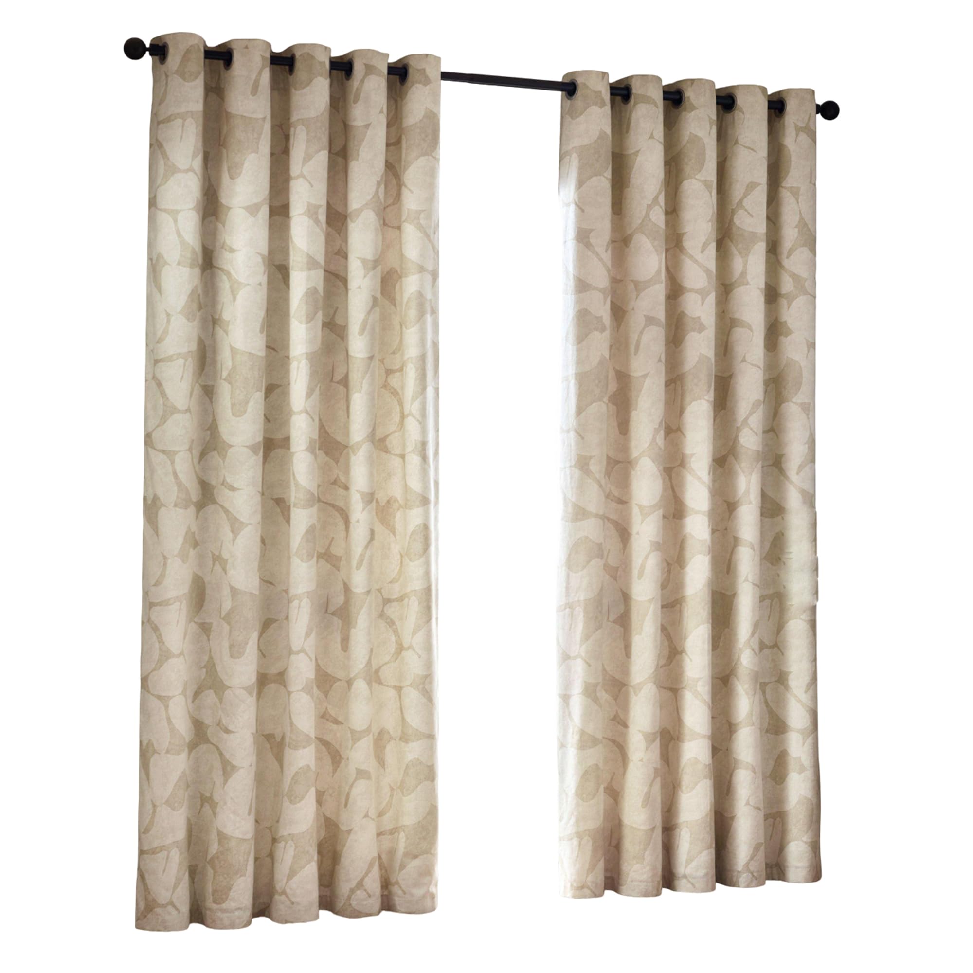 furn. Hoem Brinn Abstract 100% Cotton Lined Curtains – Natural (168cm Width x 183cm Drop)