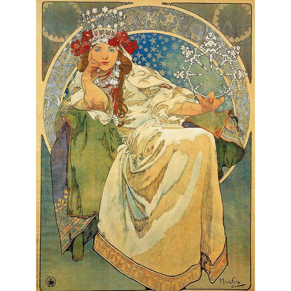 Wee Blue Coo Alphonse Mucha Princess Hyacinth 1911 Old Master Painting Art Print Poster Wall Decor 12X16 Inch