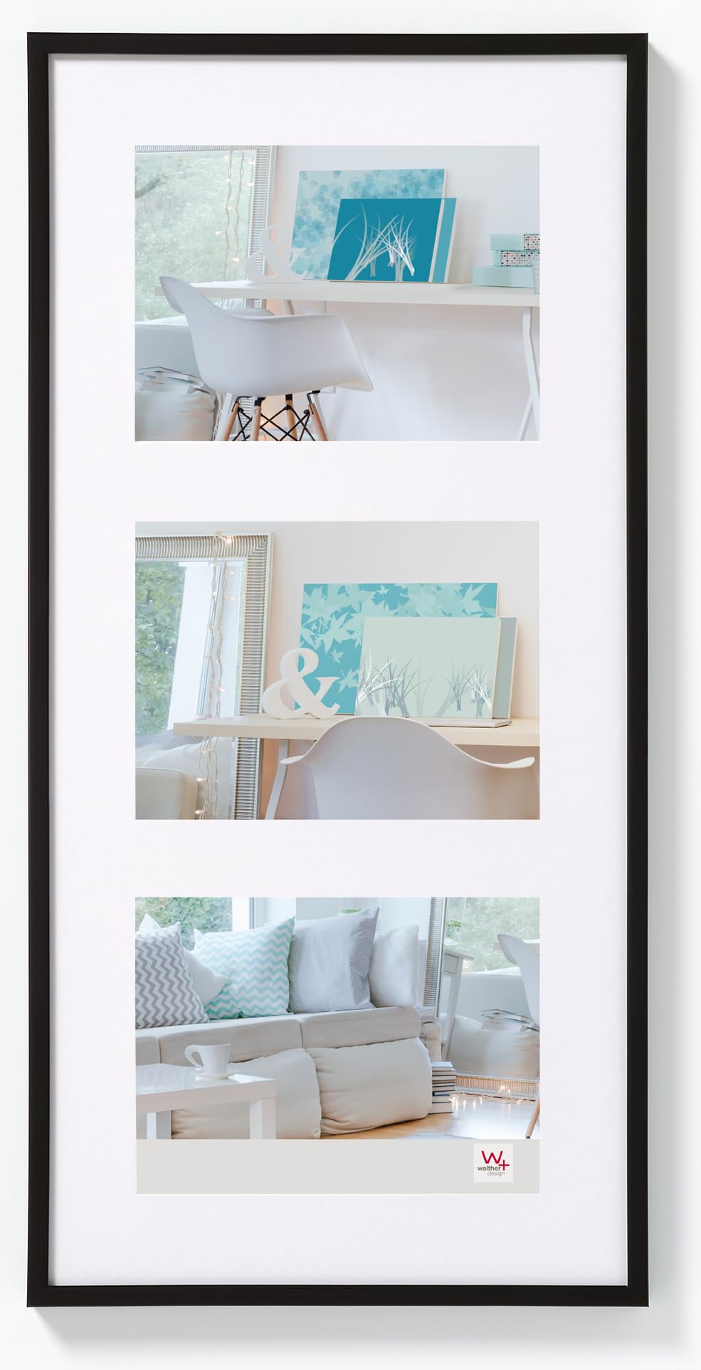 walther design Picture Frame Black 3x 10x15 cm Gallery with PassepArtout, New Lifestyle Plastic Frame KV315B