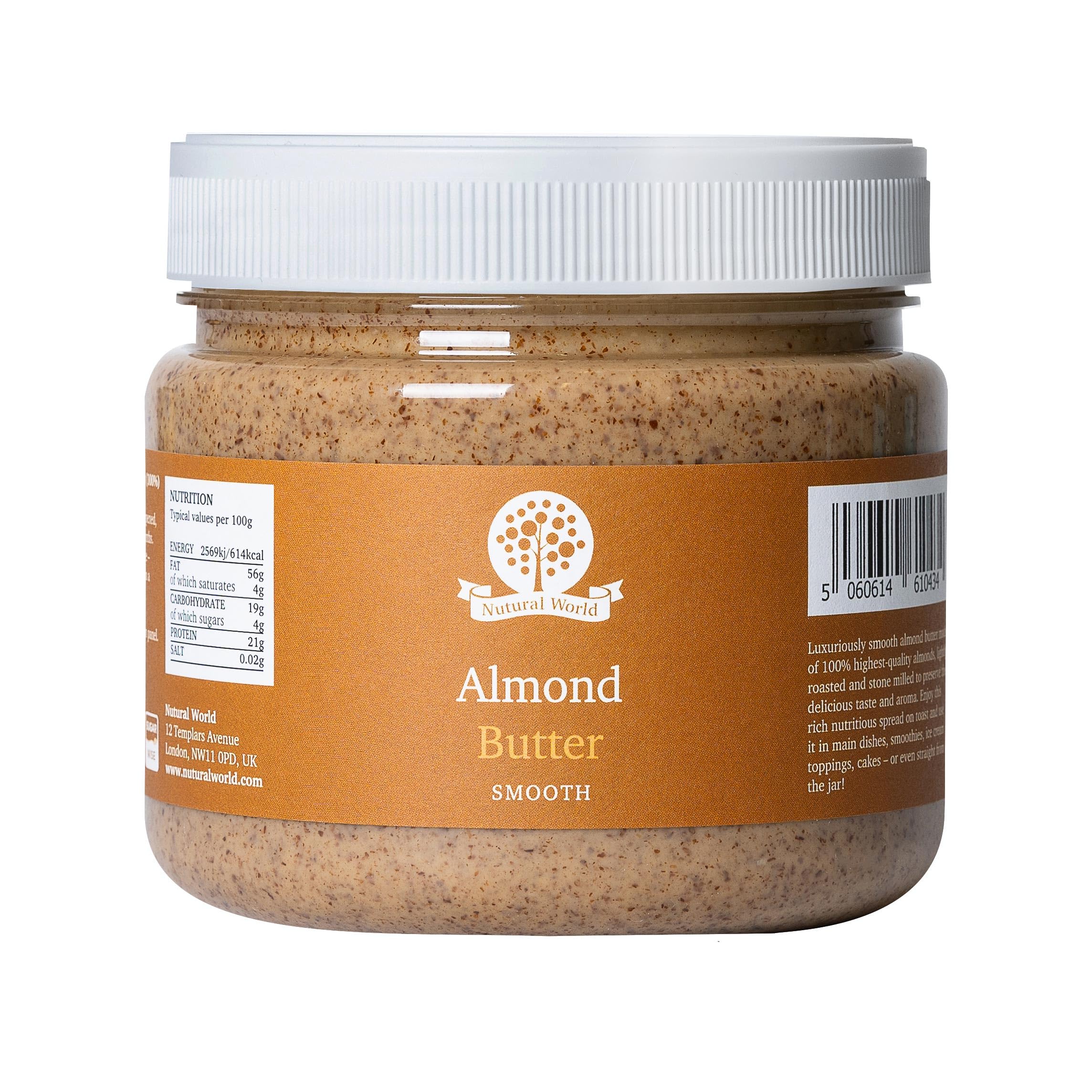 Nutural World - Smooth Almond Nut Butter (1kg) - 100% Pure - Single Ingredient