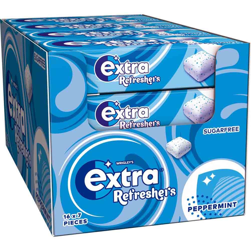 Extra Refreshers Peppermint Sugarfree Chewing Gum Handy Box 16 X 7 Pieces