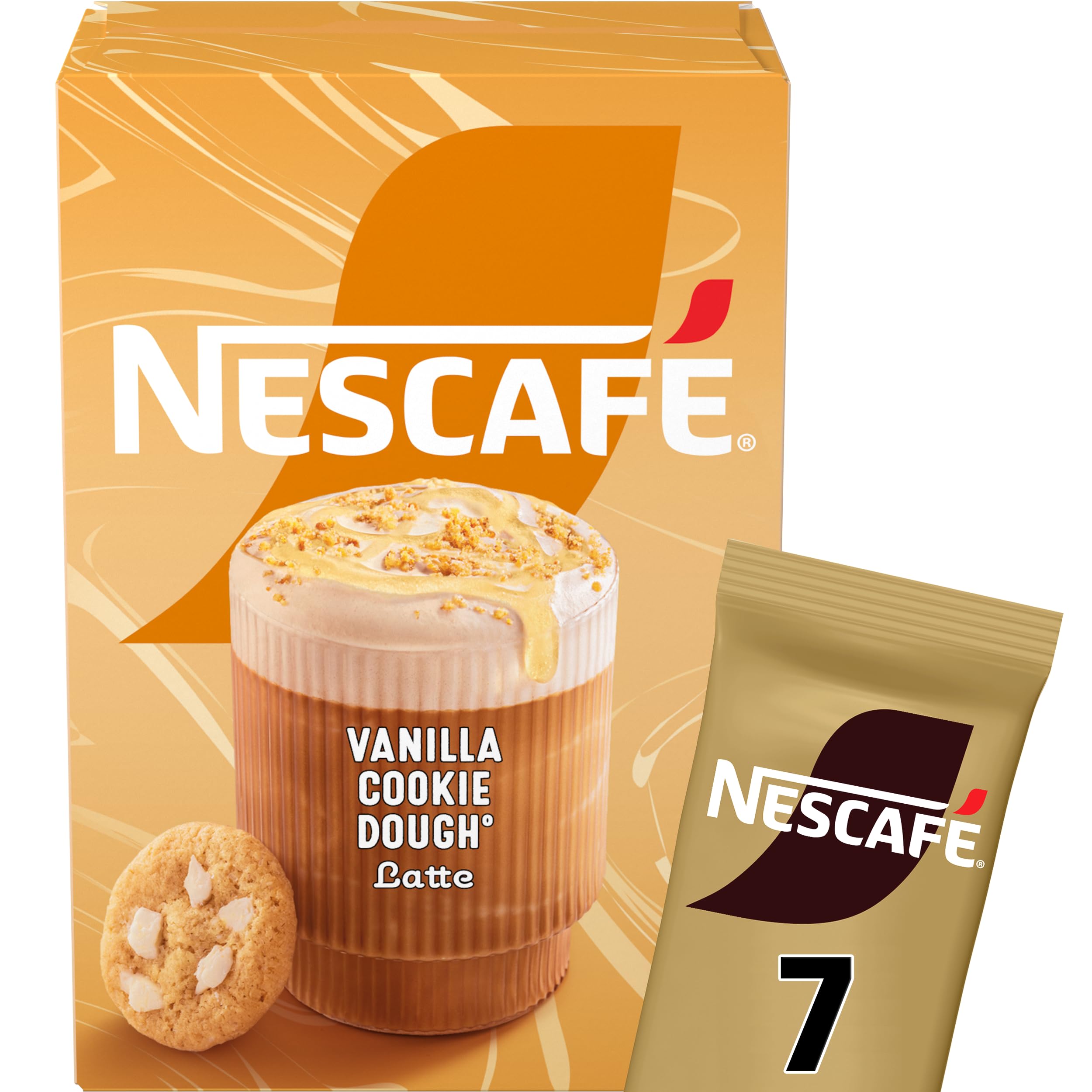 NESCAFÉ Nescafe Vanilla Cookie Dough Latte 7 x 19.5g Sachets, 100% Responsibly Sourced Coffee